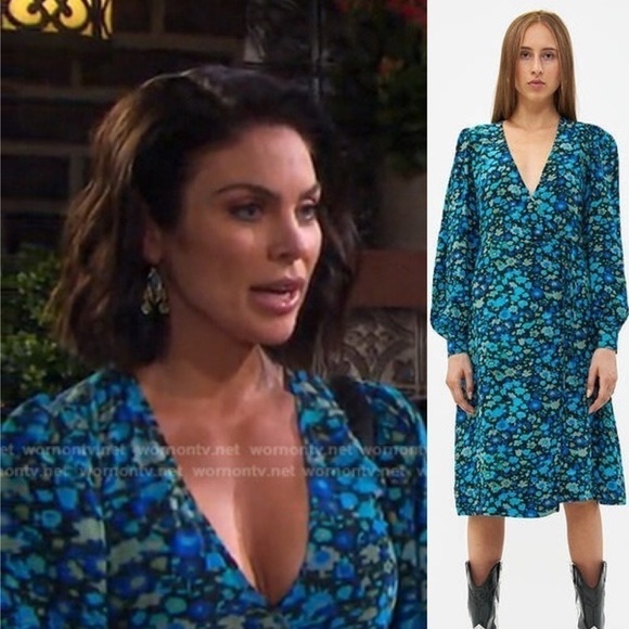 GANNI Azure Blue Wrap Dress 34 - Picture 14 of 15